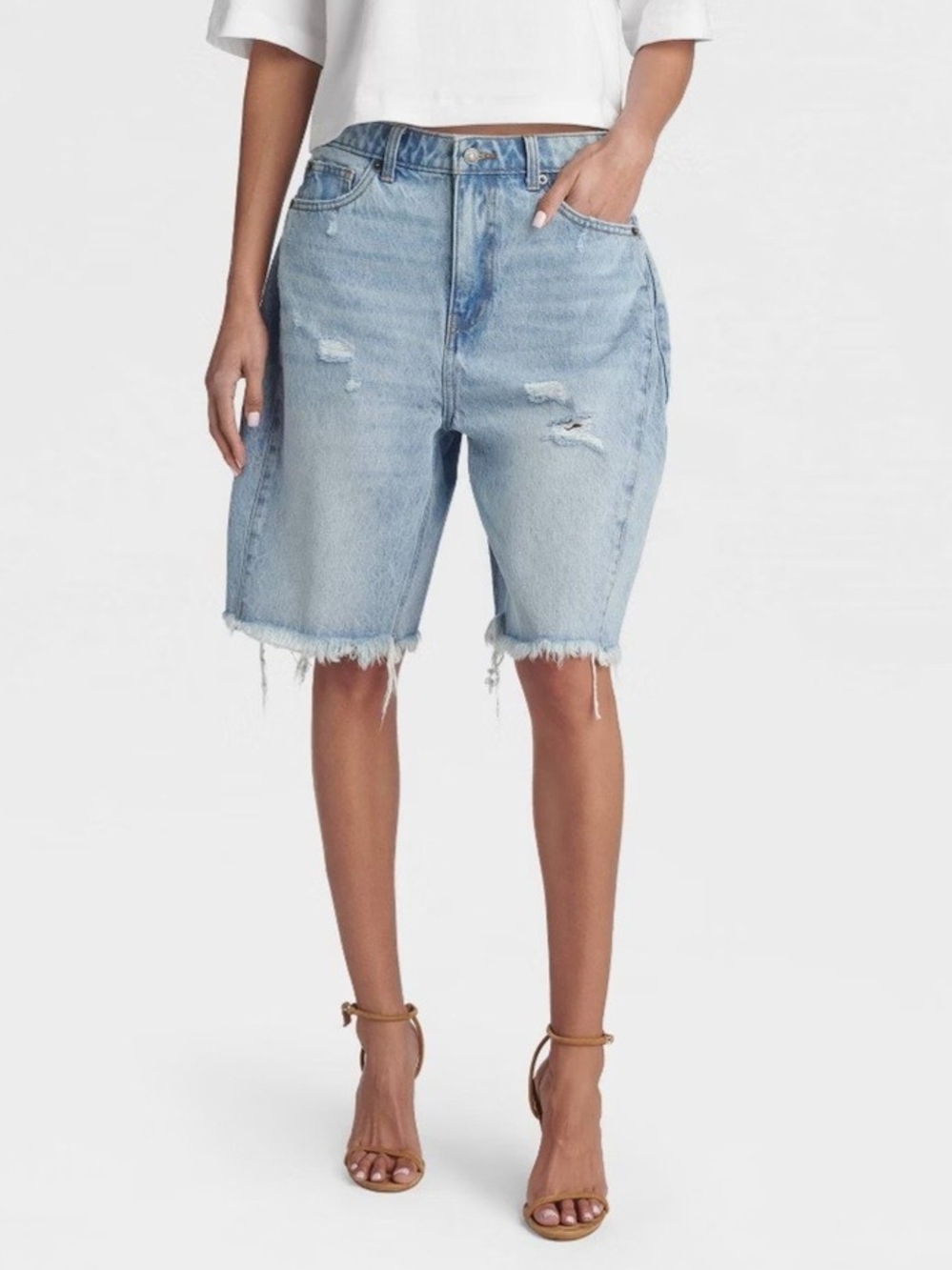 KBB by Kahlana Wid Leg Light Blue Denim Bermuda Shorts